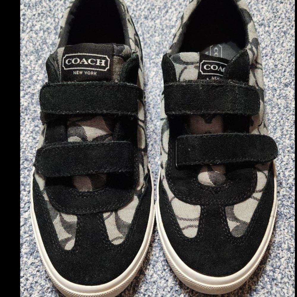 Size 9 Black Coach Womens Priya Sneakers Shoes Signature C Canvas and Suede